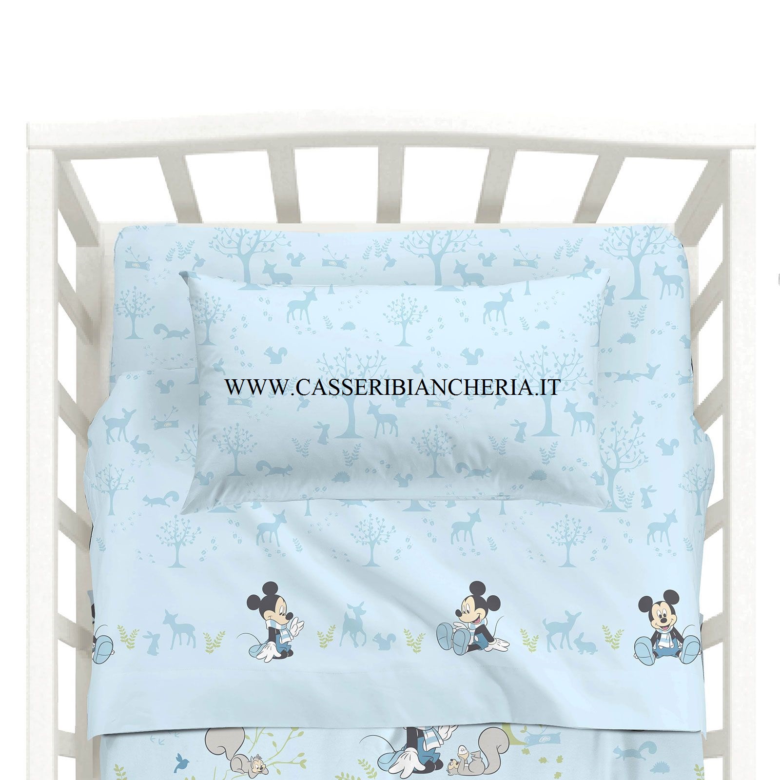 Lenzuola-Topolino-Disney-Caleffi-Lettino-Mickey-Boschetto-Colore-AZZURRO