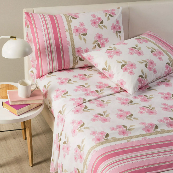 Completo-Lenzuolo-Matrimoniale-Caleffi-Fiori-Di-Pesco-Col.-Rosa.