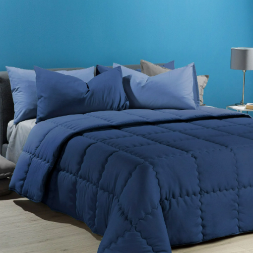 Caleffi Steppdecke Für Einzelbett "Sidney" | Mikrofaser-Oberstoff | Antiallergene Polyesterfüllung | In Blau | Made In Italy