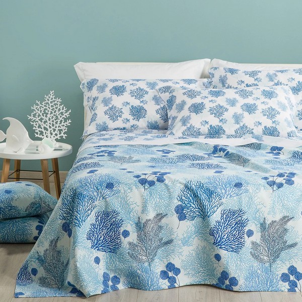 Copriletto-Singolo-Leggero-Caleffi-In-Cotone-Coral-Blu